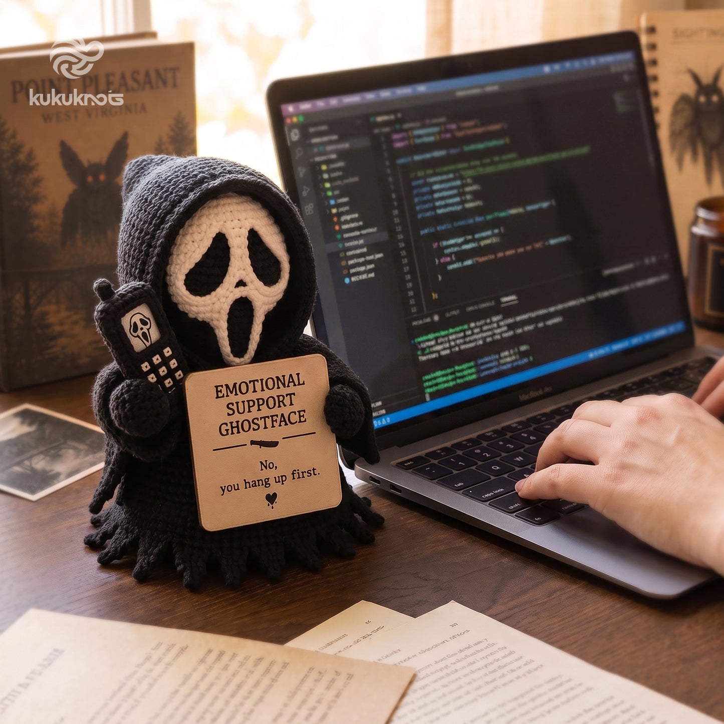 Emotional Support Ghost Face Crochet Doll